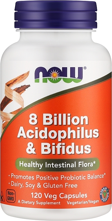 Kapsułki wegetariańskie na zdrową florę jelitową - Now Foods 8 Billion Acidophilus & Bifidus — Zdjęcie N1