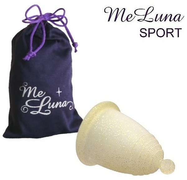 Kubeczek menstruacyjny, rozmiar M, brokatowy złoty - MeLuna Sport Shorty Menstrual Cup Ball — Zdjęcie N1