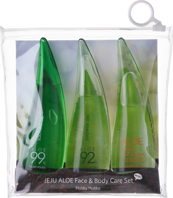 Zestaw - Holika Holika Jeju Aloe Face And Body Care Set (foam 55 ml + gel 55 ml + sh/gel 55 ml) — Zdjęcie N1