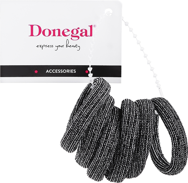 Gumki do włosów, FA-5691+1, czarne ze srebrną nitką - Donegal — Zdjęcie N1