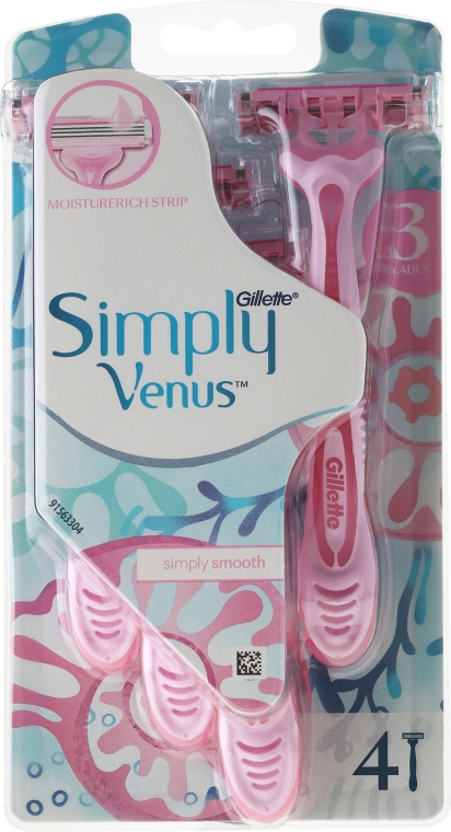 Jednorazowe maszynki do golenia, 4 szt. - Gillette Simply Venus 3 Simply Smooth — Zdjęcie N1