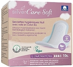 Ultracienkie bawełniane podpaski na noc z miękkimi skrzydełkami, 10 szt. - Masmi Silver Care Soft — Zdjęcie N1