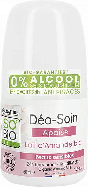Dezodorant w kulce z mlekiem migdałowym - So'Bio Etic Organic Almond Milk Deodorant Roll-On — Zdjęcie N1