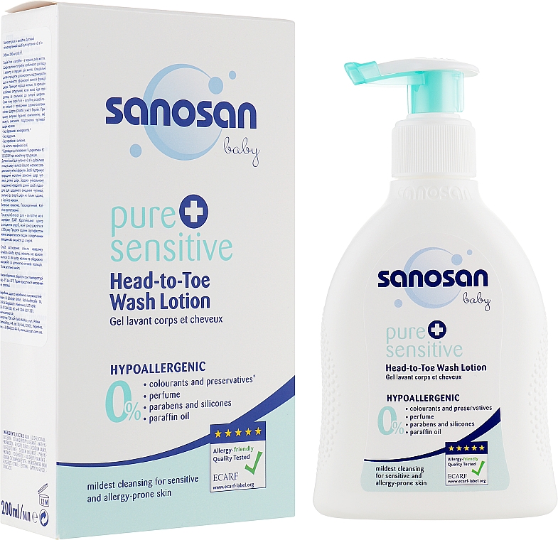Hipoalergiczny płyn do kąpieli od 1. dnia życia - Sanosan Baby Pure & Sensitive Head-to-Toe Wash Lotion