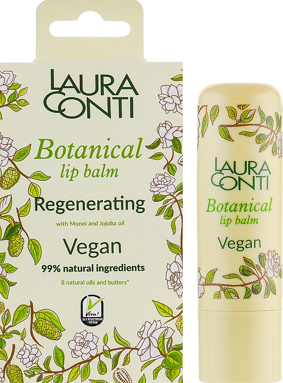 Rewitalizujący balsam do ust z olejkiem Monoi i Jojoba - Laura Conti Botanical Vegan Regenerating