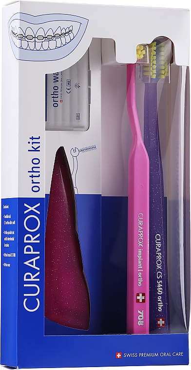Zestaw do higieny jamy ustnej - Curaprox Ortho Kit (brush/1pcs + brushes 07,14,18/3pcs + orthod/brush/1pcs + orthod/wax/1pcs) — Zdjęcie N1