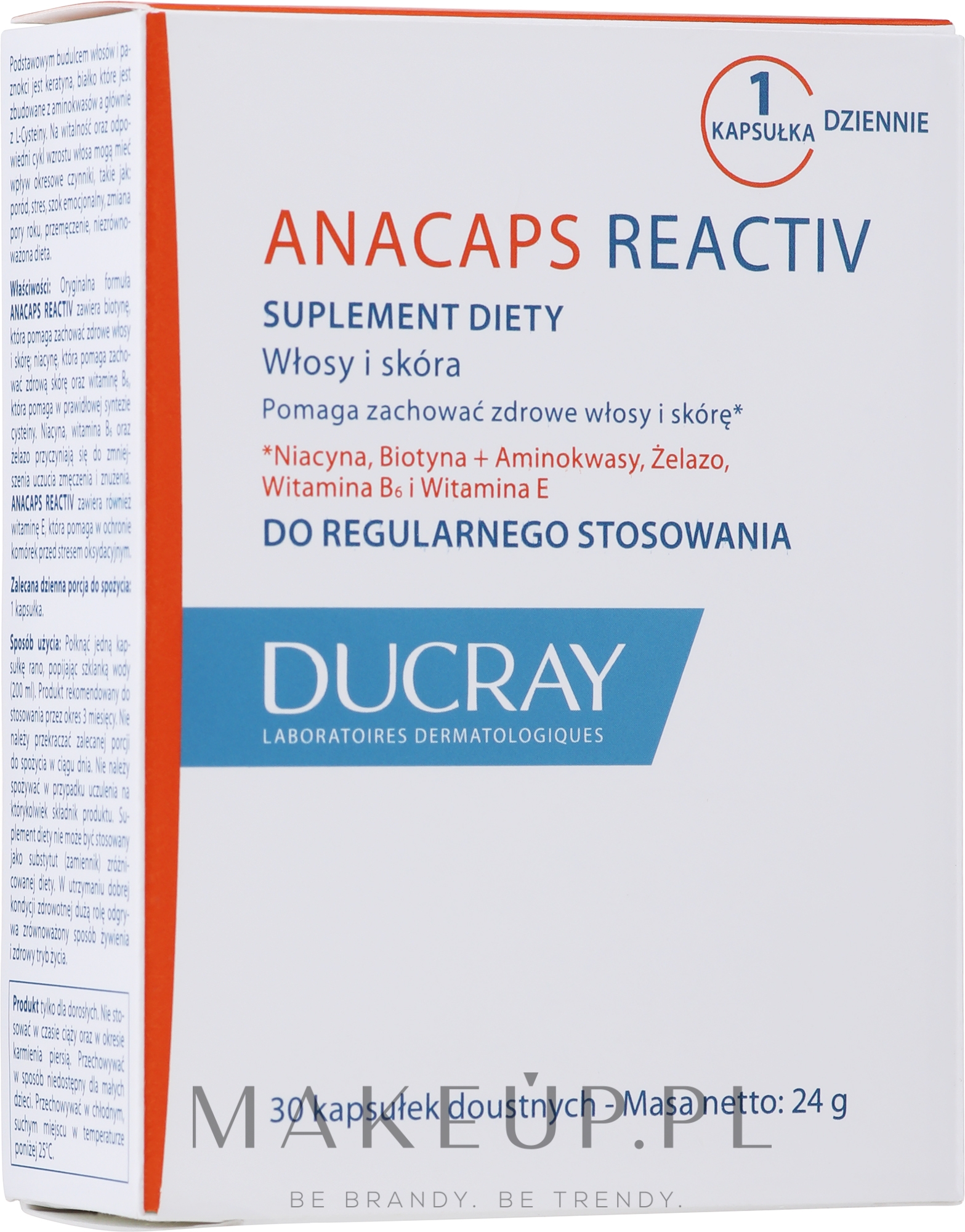 Suplement diety Zdrowe włosy i skóra - Ducray Anacaps Reactiv — Zdjęcie 30 szt.