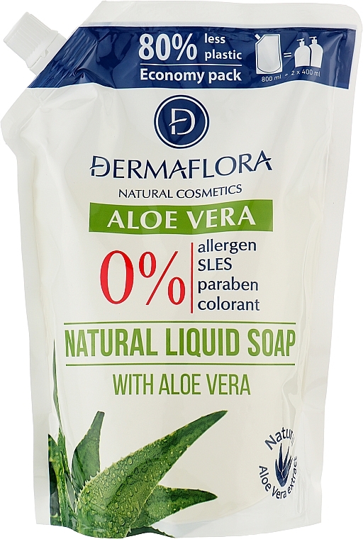 Mydło do rąk w płynie - Dermaflora Aloe Vera Natural Liquid Soap Refill (uzupełnienie) — Zdjęcie N1