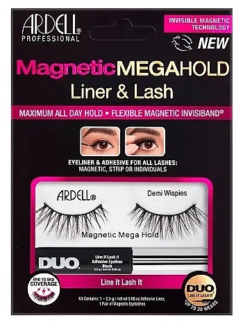 Zestaw - Ardell Magnetic Megahold Liner & Lash Demi Wispies (eye/liner/2.5g + lashes/2pc) — Zdjęcie N1