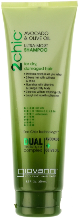 Nawilżający szampon do włosów suchych i normalnych - Giovanni 2chic Ultra-Moist Shampoo Avocado & Olive Oil — Zdjęcie N1