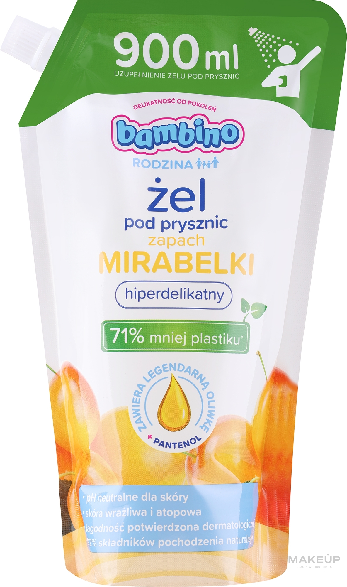 Hiperdelikatny żel pod prysznic dla dzieci o zapachu mirabelki - BAMBINO Family Shower Gel (wymienny wkład) — Zdjęcie 900 ml