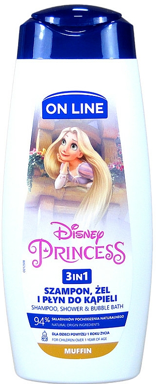 Szampon, żel i płyn do kąpieli 3 w 1 dla dzieci Muffinka - On Line Kids Disney Princess 