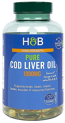 Suplement diety Olej z wątroby dorsza, 1000mg - Holland & Barrett Pure Cod Liver Oil — Zdjęcie N1