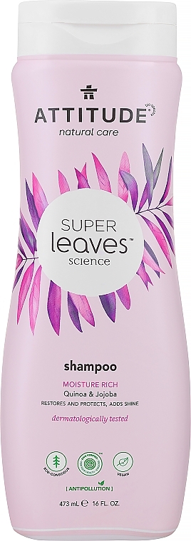 Nawilżający szampon do włosów z olejem jojoba i komosą ryżową - Attitude Super Leaves Moisture Rich Quinoa & Jojoba Shampoo