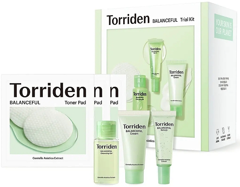 Zestaw - Torriden Balanceful Skin Care Trial Kit (serum/10ml + cr/20ml + gel/30ml + pad/6szt) — Zdjęcie N1