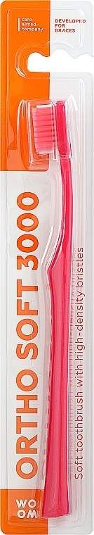 Miękka ortodontyczna szczoteczka do zębów, różowa - Woom Ortho Soft 3000 Toothbrush — Zdjęcie N1