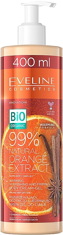Rozgrzewający odżywczo-ujędrniający krem-żel do ciała - Eveline Cosmetics Bio Organic 99% Natural Orange