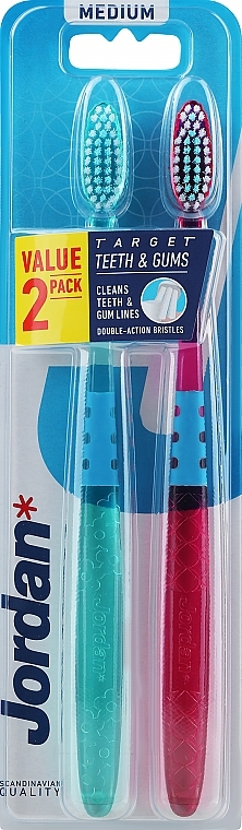 Szczoteczka do zębów średnio twarda, zielona + różowa - Jordan Target Teeth Toothbrush — Zdjęcie N1