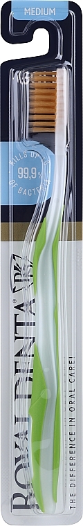 PRZECENA! Szczoteczka do zębów, średnia miękkość, z nanocząsteczkami złota, zielona - Royal Denta Gold Medium Toothbrush * — Zdjęcie N1
