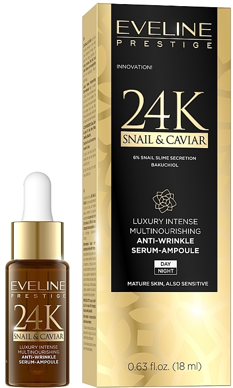 Serum do twarzy - Eveline Prestige 24k Snail & Caviar Anti-Wrinkle Serum-Ampoule — Zdjęcie N1