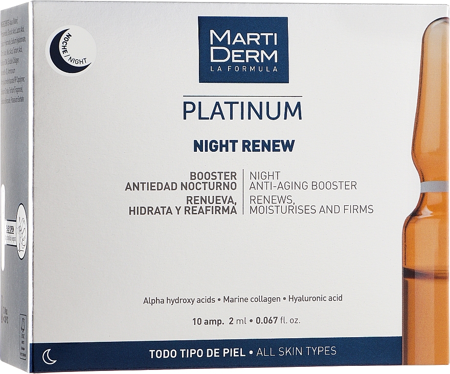 Nawilżające ampułki do twarzy przeciw fotostarzeniu na noc - MartiDerm Platinum Night Renew Ampollas  — Zdjęcie N3