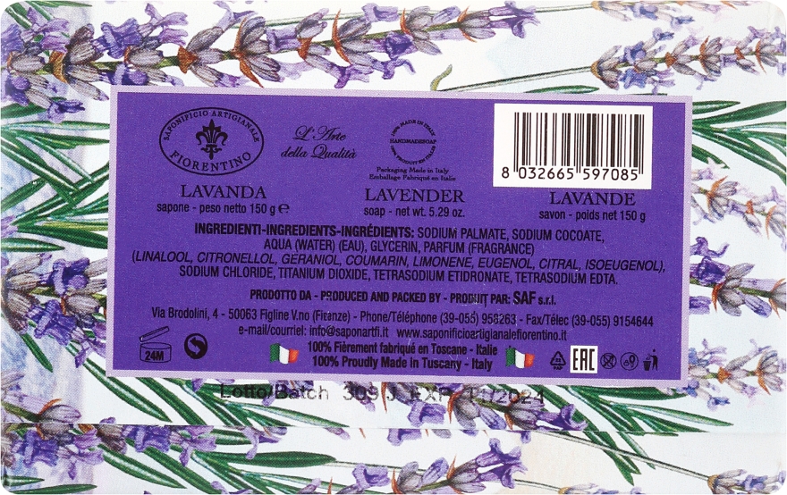 Mydło w kostce Lawenda - Saponificio Artigianale Fiorentino Masaccio Lavender Soap — Zdjęcie N3