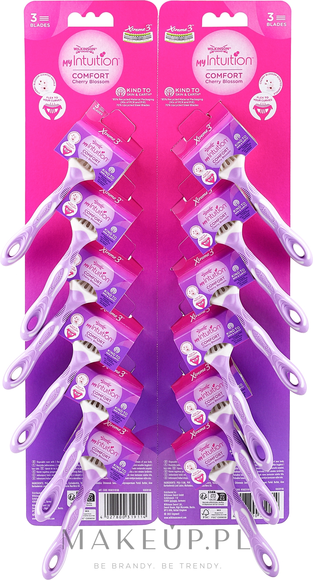 Jednorazowe maszynki do golenia dla kobiet z trzema ostrzami, 12 szt. - Wilkinson Sword Xtreme 3 My Intuition Comfort Cherry Blossom  — Zdjęcie 12 szt.