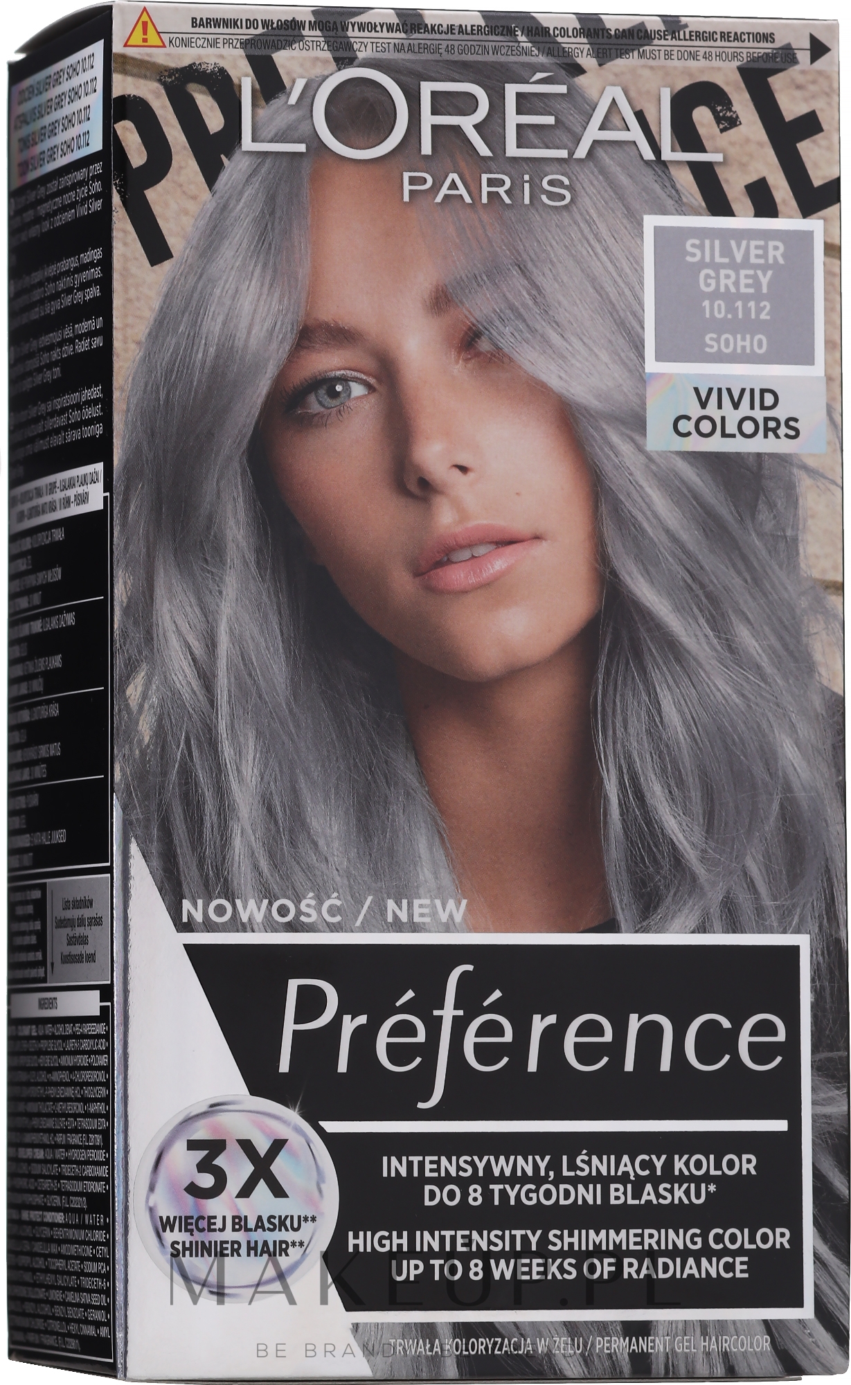 PRZECENA! Farba do włosów - L'Oreal Paris Preference Vivid Colours * — Zdjęcie 10.112 - Silver Grey