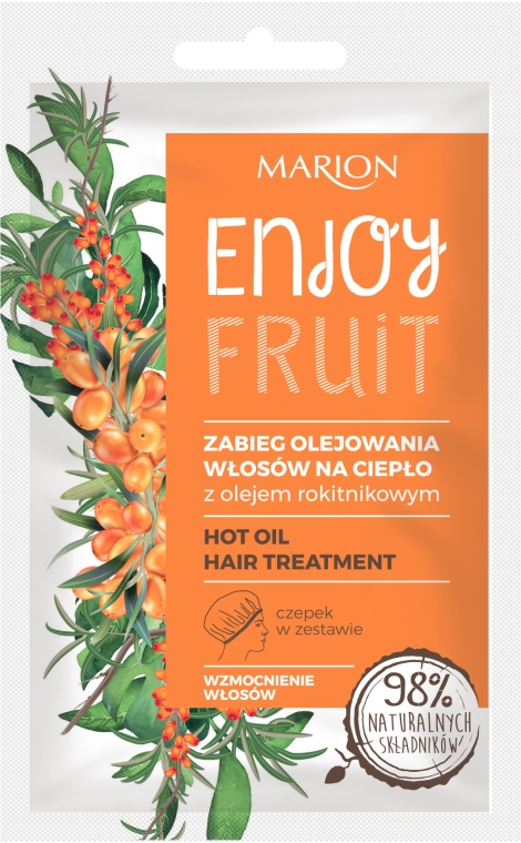Wzmacniający zabieg olejowania włosów na ciepło z olejem rokitnikowym + czepek - Marion Enjoy Fruit