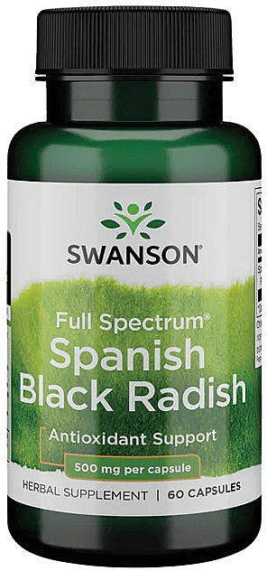 Suplement diety Korzeń czarnej rzodkwi, 500 mg, 60 kapsułek - Swanson Full Spectrum Spanish Black Radish — Zdjęcie N1