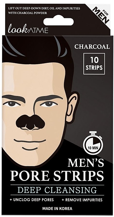 Oczyszczające plastry na nos dla mężczyzn Węgiel drzewny - Look At Me Charcoal Men’s Pore Strips — Zdjęcie N1