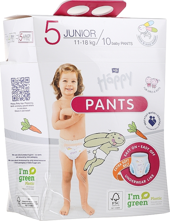 PRZECENA! Pieluszki dziecięce Junior 11-18 kg, rozmiar 5, 10 szt. - Bella Baby Happy Pants * — Zdjęcie N2