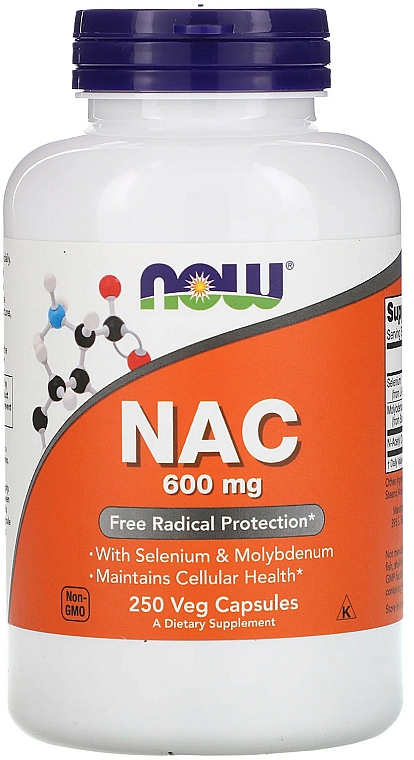 Suplement diety NAC, 600 mg - Now Foods NAC Veg Capsules — Zdjęcie N3