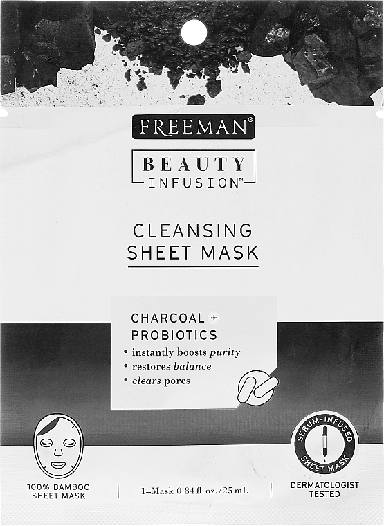 Oczyszczająca maska na tkaninie z węglem i probiotykami - Freeman Beauty Infusion Cleansing Sheet Mask Charcoal & Probiotics — Zdjęcie N1