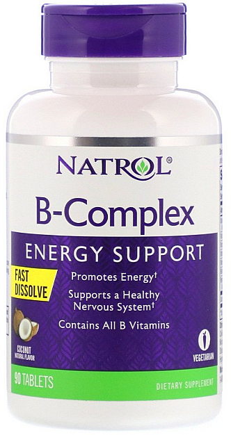 Kompleks witaminy B, smak kokosowy - Natrol B-Complex Coconut Energy Support — Zdjęcie N1