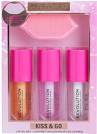Zestaw - Makeup Revolution Kiss & Go Glaze Lip Care Gift Set (lip/gloss/3x4.5ml + acc/1pc) — Zdjęcie N1
