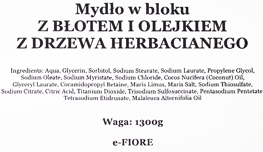 Naturalne glicerynowe mydło w kostce Błoto z Morza Martwego i olejek z drzewa herbacianego - E-Fiore — Zdjęcie N6
