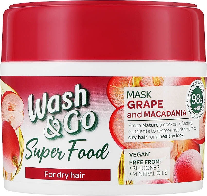 Maska do włosów suchych z winogronami i orzechami makadamia - Wash&Go Super Food Mask — Zdjęcie N1