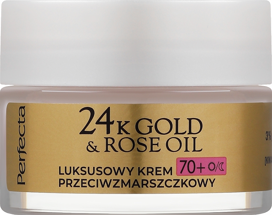 Luksusowy krem intensywnie przeciwzmarszczkowy do twarzy - Perfecta 24k Gold & Rose Oil Anti-Wrincle Cream 70+ — Zdjęcie N2