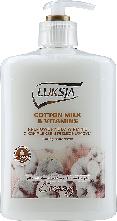 Kremowe mydło w płynie z kompleksem pielęgnującym Mleczko bawełniane i witaminy - Luksja Creamy Cotton Milk & Vitamins