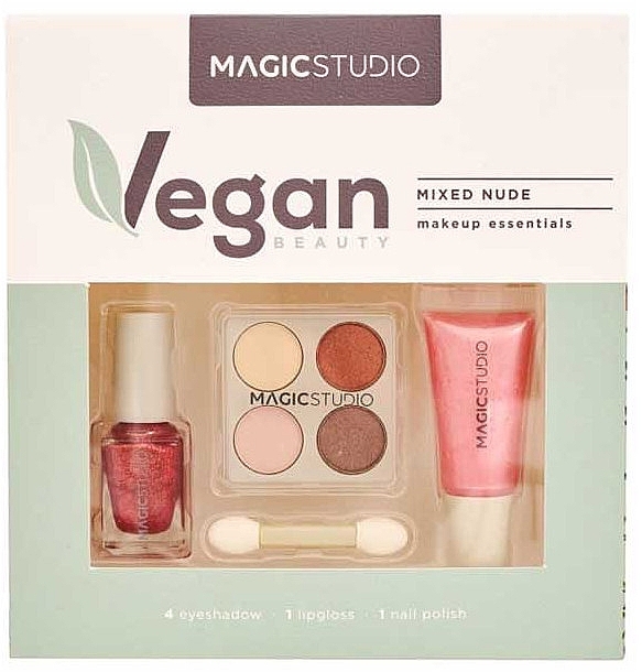 Zestaw - Magic Studio Vegan Mixed Nude (lip/gloss/8ml + palette/4x0.6g + nail/polish/5ml + accessories/1pcs) — Zdjęcie N1