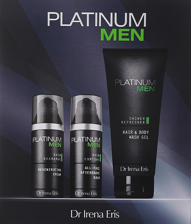 Zestaw - Dr Irena Eris Platinum Men (aftershave balm/50ml + f/cr/50ml + wash gel/200ml) — Zdjęcie N1