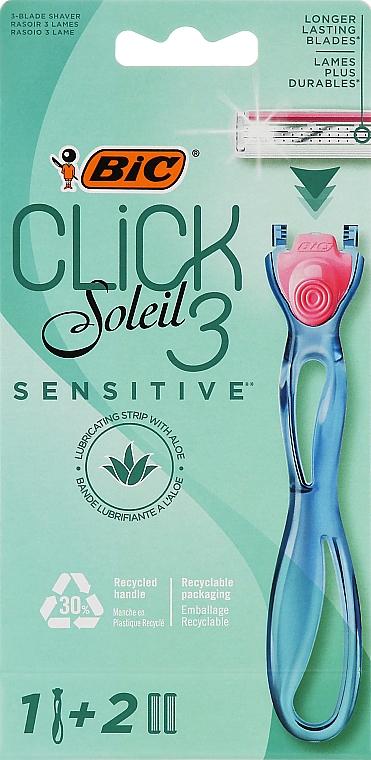 Maszynka do golenia z 2 wymiennymi wkładami - Bic Click 3 Soleil Sensitive