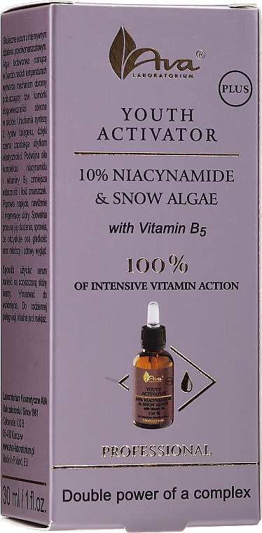 Aktywator młodości Niacynamid i śnieżna alga - Ava Laboratorium Youth Activator Niacinamide & Snow Algae With Vitamin B5  — Zdjęcie N2