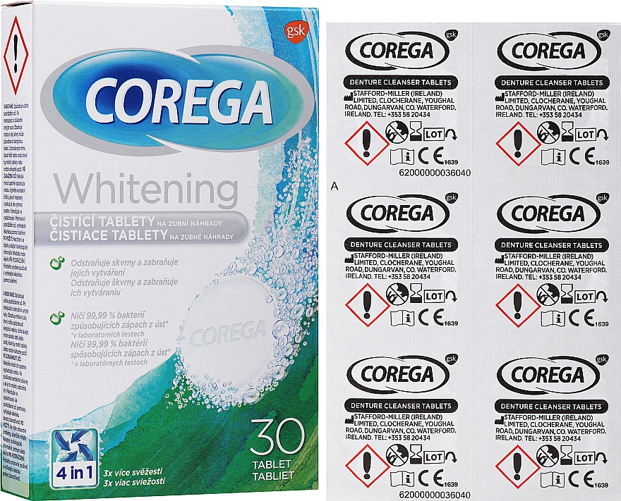 Aktywne wybielające tabletki czyszczące do protez dentystycznych - Corega Whitening Tabs — Zdjęcie N2