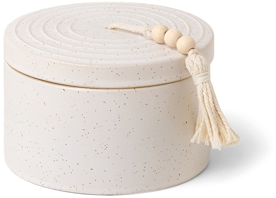Świeca zapachowa, biała w kropki - Paddywax Cypress & Fir Ceramic Candle With Lid & Beaded Hang Tag White Speckled — Zdjęcie N1