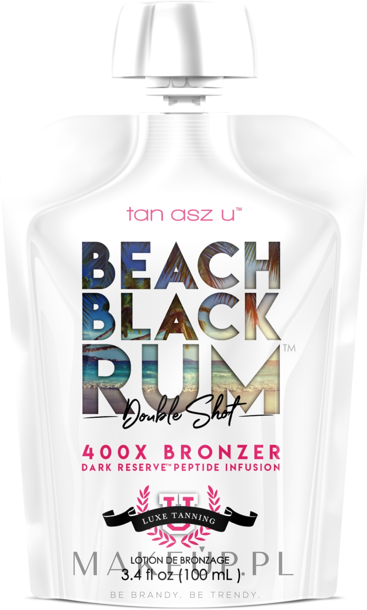 Krem do solarium z ciemnymi bronzerami, peptydami na bazie wody kokosowej - Tan Asz U Beach Black Rum Double Shot 400X Bronzer — Zdjęcie 100 ml