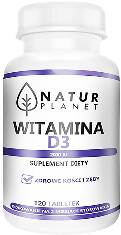 Witamina D3 2000 IU w tabletkach - Natur Planet Vitamin D3 2000 IU — Zdjęcie N2