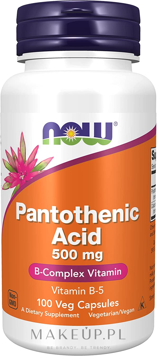 Kapsułki z kwasem pantotenowy, 500 mg - Now Foods Pantothenic Acid — Zdjęcie 100 szt.