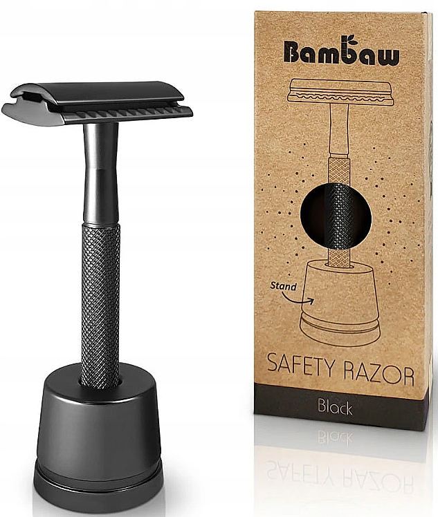 Maszynka do golenia ze stojakiem, czarna - Bambaw — Zdjęcie N1